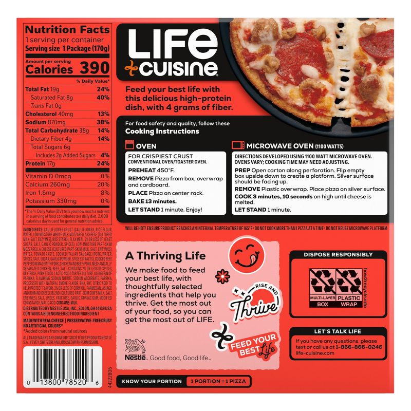 Life Cuisine Protein Lovers Gluten Free Frozen Cauliflower Crust Three Meat Pizza - 6oz, 5 of 11