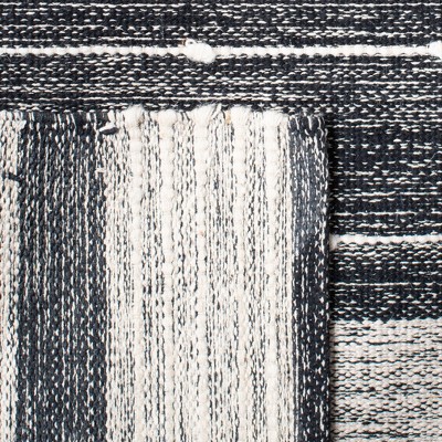 Black and Ivory Wool Handwoven Striped Kilim Rug