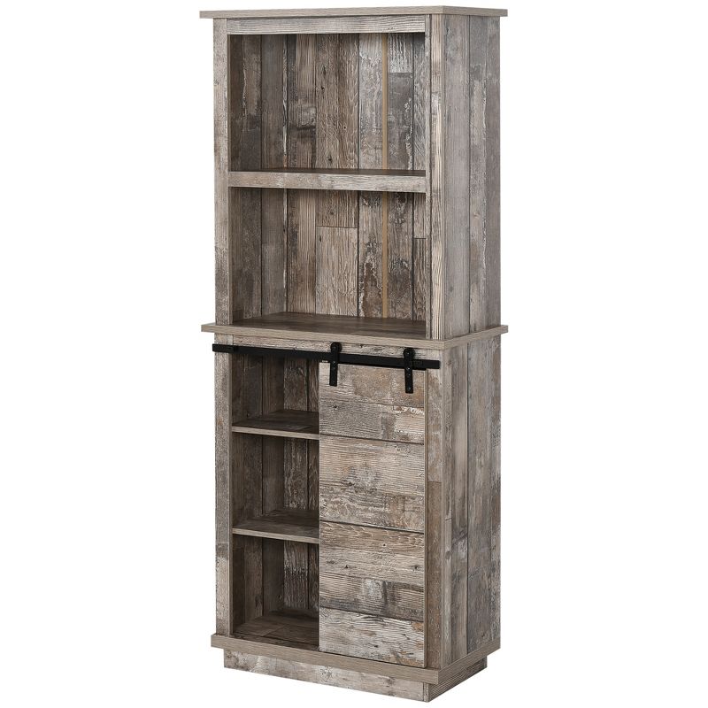 HOMCOM Freestanding Rustic Kitchen Buffet with Hutch, Pantry Storage Cabinet with Sliding Barn Door, Adjustable Shelf, Vintage Wood, 1 of 7