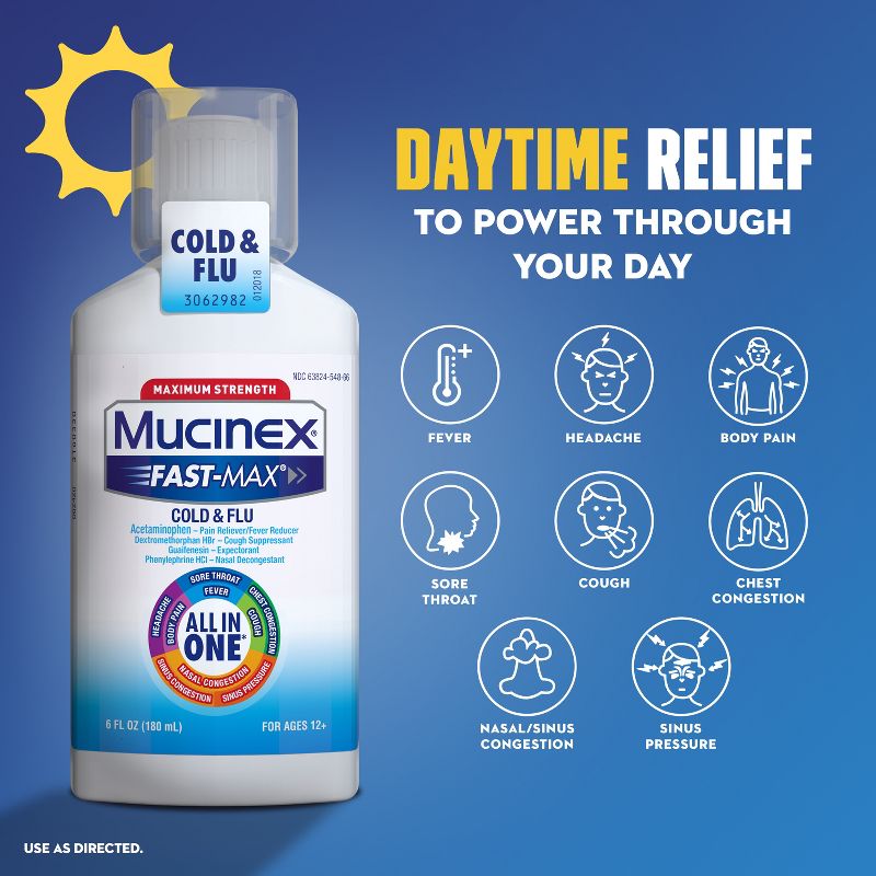 Mucinex Max Strength Cold &#38; Flu Medicine - Day &#38; Night - Liquid - 6 fl oz/2ct, 6 of 10
