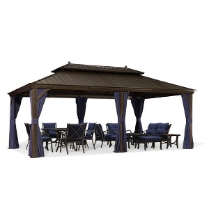 PURPLE LEAF Hardtop Gazebo Canopy with Netting and Curtains for Outdoor Deck Backyard Heavy Duty Metal Patio Permanent Pavilion - 1 of 4