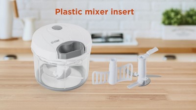Compact White and Clear Manual Food Chopper with Stainless Steel Blades