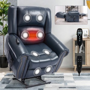 Dual Motor Power Lift Recliner Chair with Heat Massage, Genuine Leather Infinite Position Recliner with USB Ports for Elderly-3irtyhousy - 1 of 4