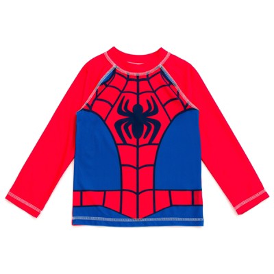 Marvel Spidey and His Amazing Friends Little Boys' Cosplay Raglan Long Sleeve Swim Shirt and Board Shorts Outfit Spider Man Red Navy 6 — фото 5