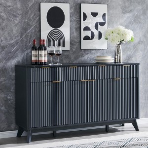 SinCiDo 60" Fluted Modern Buffet Sideboard Cabinet, 3 Drawers & 4 Doors, Coffee Bar Wine Bar Storage Cabinet for Dining Room, Living Room - 1 of 4