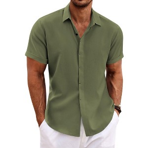 COOFANDY Men's Linen Short Sleeve Casual Button Down Beach Summer Wedding Shirt - 1 of 4