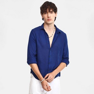 Campus Sutra Men Men's Indigo Blue Solid Woven Shirt - 1 of 4