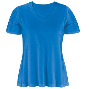 Collections Etc Stylish Double Layer Flutter Sleeve V-Neck Top X-Large Gender Neutral Royal Blue - 1 of 4