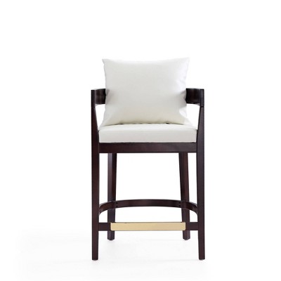Manhattan Comfort Ritz Ivory Leather and Dark Walnut Wood Counter Stool - Set of 3