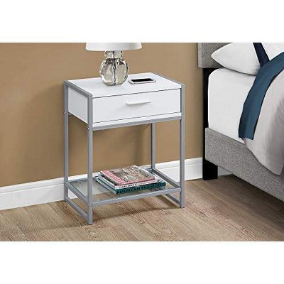 White and Silver Rectangular Metal and MDF Side Table with Storage