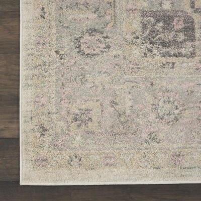 Ivory and Pink Synthetic Rectangular 9' x 12' Area Rug