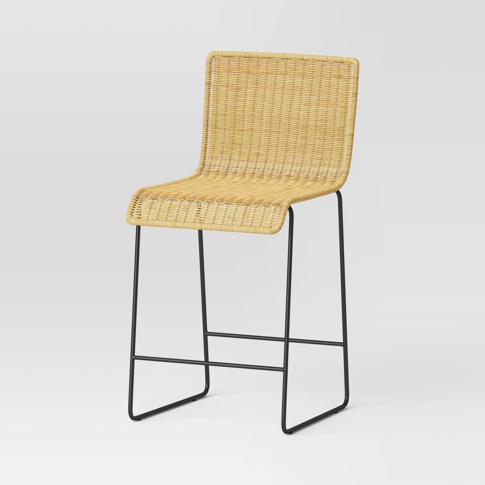 Photos - Chair Chapin Modern Rattan Counter Height Barstool with Metal Legs Beige - Threshold™: Square Seat, Sled Base
