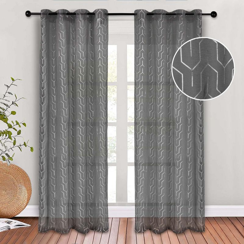 Contemporary Geometric Trellis Sheer Curtains, Set of 2 by Blue Nile Mills, 1 of 6