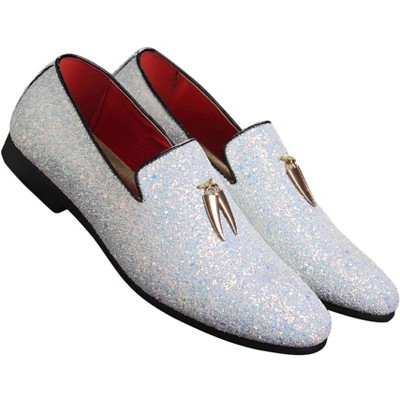 Santimon Men's Prom Glitter Dress Loafers Slip On Shoes Classic Tuxedo Dress Shoes White