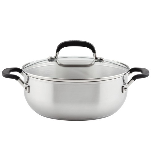 KitchenAid 3-Ply Base Stainless Steel Casserole with Lid, 4-Quart, Brushed  Stainless Steel & Reviews