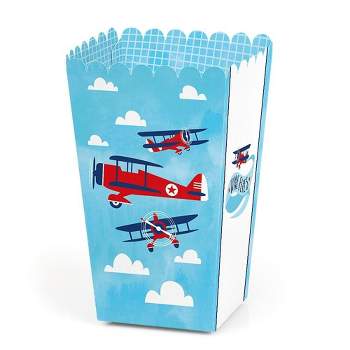 Big Dot of Happiness Taking Flight - Airplane - Vintage Plane Baby Shower or Birthday Party Favor Popcorn Treat Boxes - Set of 12