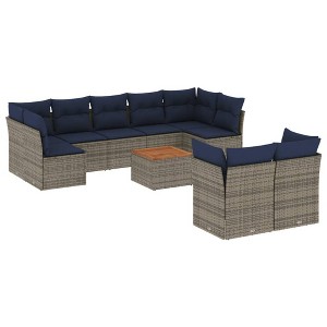 vidaXL Patio Sofa Set with Cushions 10 Piece, Outdoor Conversation Set, Patio Furniture Set for Balcony Garden, Modern Style, Gray Poly Rattan - 1 of 4