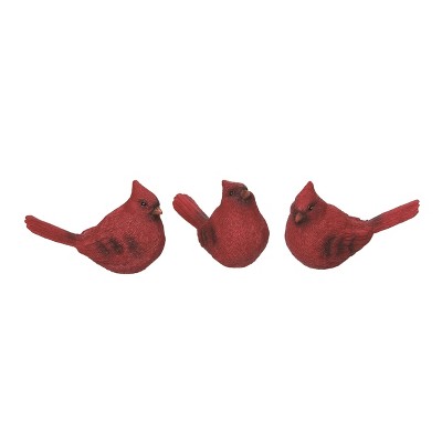Transpac Christmas Holiday Red Polyresin Bright Cardinal Birds Tabletop Decoration Figurine Set of 3, 3.75L x 3.75W x 2.75H inches