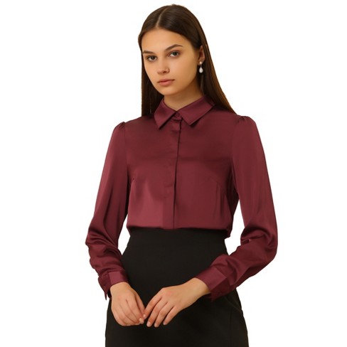 Vær venlig musikalsk sensor Allegra K Women's Office Satin Tops Collared Professional Long Sleeve  Button-up Shirt : Target