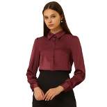 Allegra K Women's Office Satin Tops Collared Professional Long Sleeve Button-up Shirt