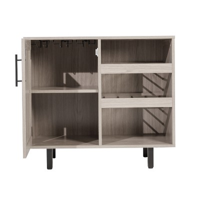 Gray Particleboard Bar Cabinet with Black Steel Legs