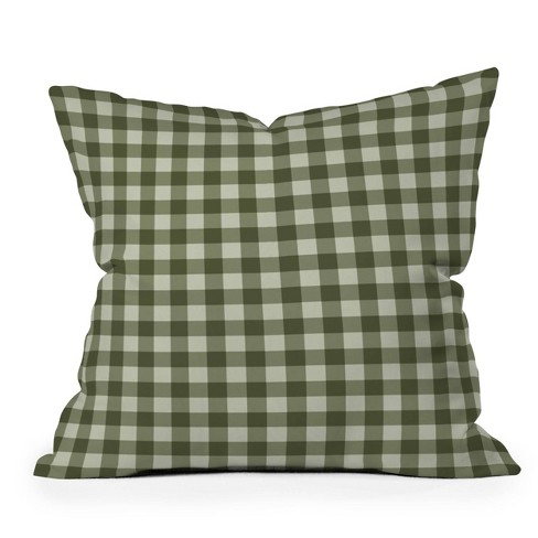 Colour Poems Gingham Pattern Moss Outdoor Throw Pillow Green