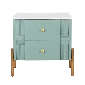 Lirago Green Modern Nightstand with 2 Drawers Fluted Bedside Table with Gold Legs Handles Multi-Functional End Table 21.6"H x 15.75"D x 21.6"W - 1 of 4