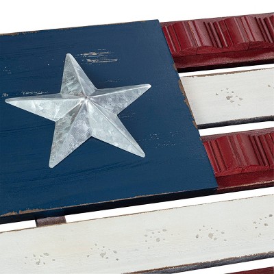 Rustic Red, White, and Blue Wood and Metal Flag Wall Sculpture