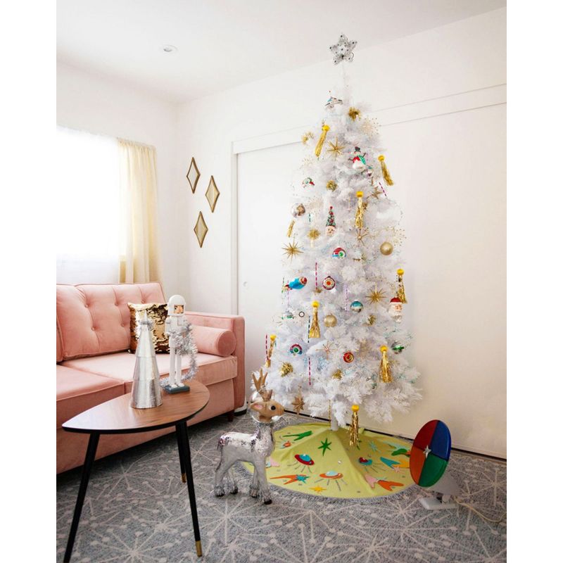 Treetopia Moonlight White 7-Foot-Tall Artificial Slim Unlit Christmas Tree Colorful Holiday Decoration with Premium White Stand & Easy Assembly, 3 of 7