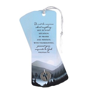 Dicksons Do Not Be Anxious - Philippians 4:6, Blue 6 x 2 Inch Paper Tassel Bookmark with Coin; Pack of 15 - 1 of 2