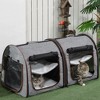 Munora 39" Portable Twin Compartment Cat Show House, Soft-Sided Pet Kennel with Removable Cushions & Storage Bag - Light Gray - 2 of 4