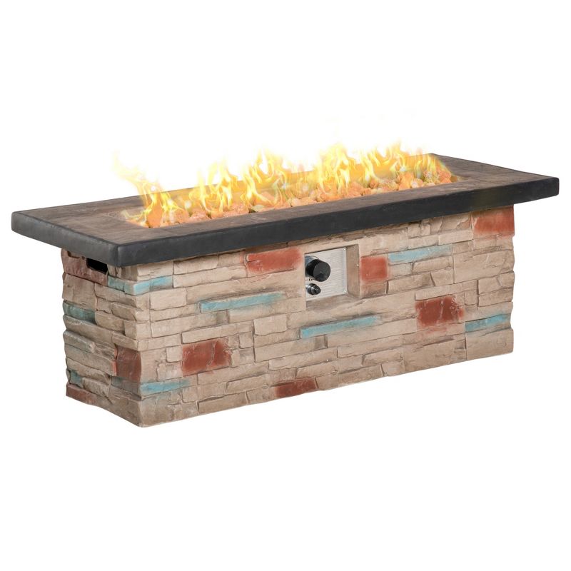Outsunny Outdoor Propane Fire Pit Table Faux Brown Ledge Stone 48-inch Rectangle Fire Table, 50,000BTU Auto Ignition Gas Firepits, 4 of 7
