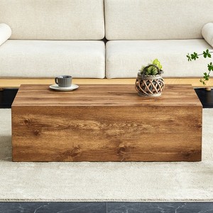 FONTOI Rectangle Coffee Table with Wood Texture Pattern, Side Table for Living Room Bedroom Office, Dark Brown, 23.6"*12"*39.3" - 1 of 4