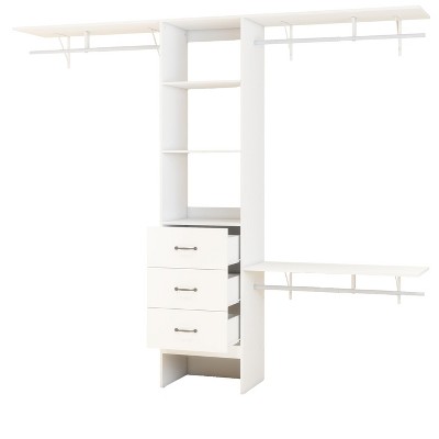 Chery Life 96'' Walk In Closet Organizer with 3 Adjustable Shelves & 3 Expandable Hanger Rods & 3 Drawers, Built-In Garment Rack, White