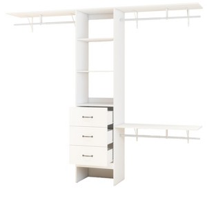 Chery Life 96'' Walk In Closet Organizer with 3 Adjustable Shelves & 3 Expandable Hanger Rods & 3 Drawers, Built-In Garment Rack, White - 1 of 4
