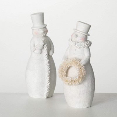 12.5"H & 12"H Sullivans Christmas Frosted Snowman Figurines Set of 2  White