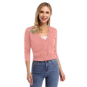 BLUEMING Women’s Cropped Button-Front Cardigan - Textured Knit with 3/4 Sleeves & Elevated Everyday Silhouette - 1 of 4