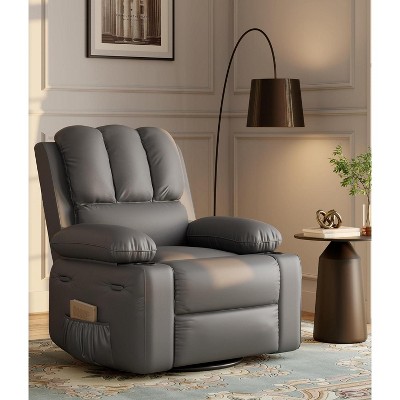 Recliner Chair, 360° Manual Rocker Swivel Recliner for Adults, with Side Pockets and Cup Holders, for Living Room, Bedroom