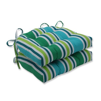 2pk Aruba Stripe Reversible Chair Pads Blue - Pillow Perfect