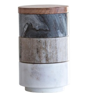 Storied Home Marble Stacking Pinch Pots with Acacia Wood Lid (Set of 3 Pieces) - 1 of 2