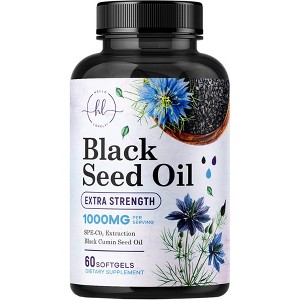 Premium Blackseed Oil 1000mg - Pure Nigella Sativa Black Seed with Thymoquinone & Vegan for Skin & Immune Support - 60 Softgels By Hello Lovely! - 1 of 4