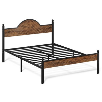 Queen Bed Frame with Wooden Height-Adjustable Headboard and Footboard, 12" Under Bed Storage, No Box Spring Needed