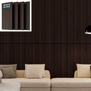 Hrinhom 4Pcs Wall Panels,45.3"X23.6" Wood Look Acoustic Slat Wall Paneling,Sound proof 3D Wall Panels - 1 of 4