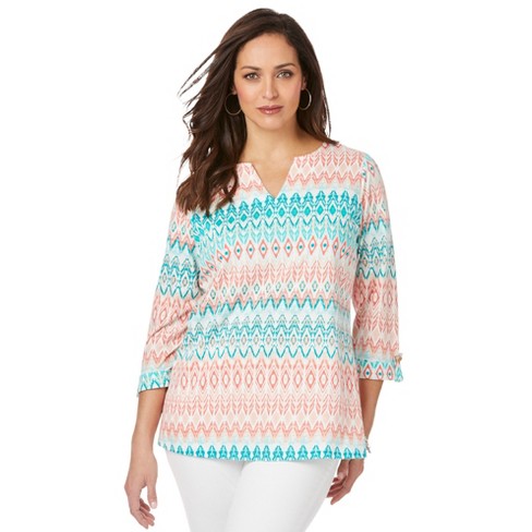 Jessica London Women’s Plus Size Notch Neck Tunic, 1x - Multi Stripe ...