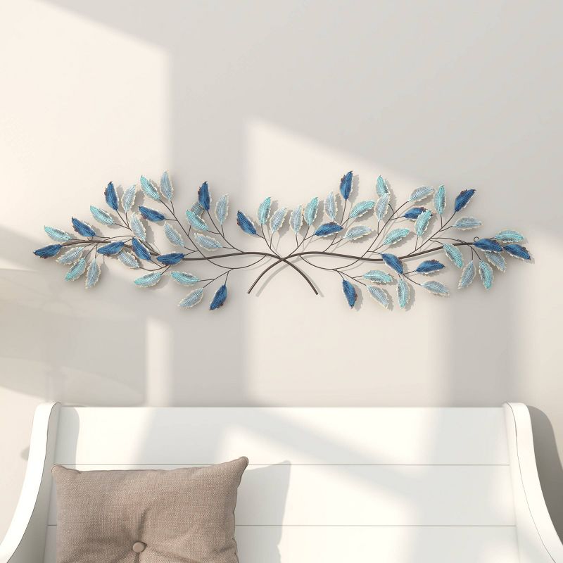 15&#34; x 52&#34; Metal Leaf Wall Decor with Gold Accent Blue - Olivia &#38; May, 4 of 18
