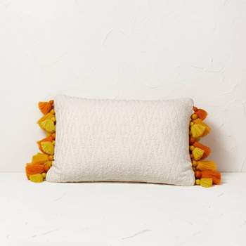 Chunky Woven Lumbar Throw Pillow with Tassels Ivory - Opalhouse™ designed with Jungalow™