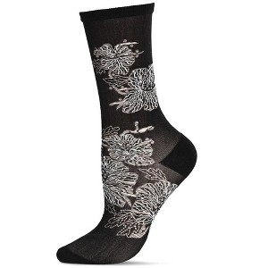 Natori Women's Gala Floral Embroidered Crew Socks Black 9-11 - 1 of 4