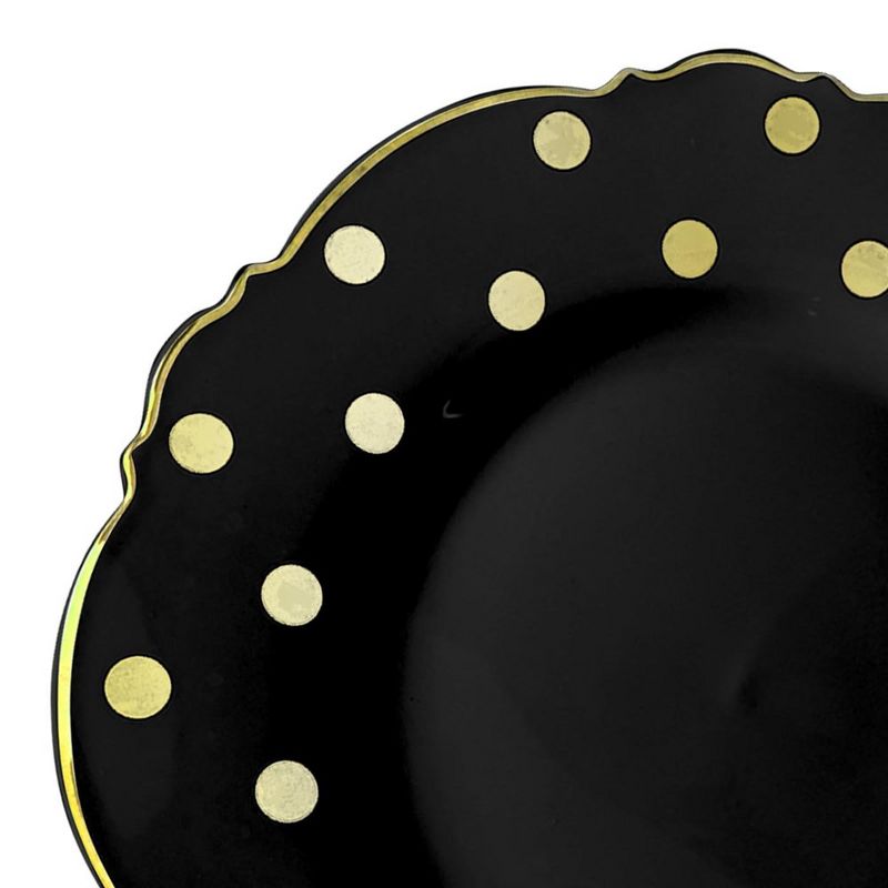 Smarty Had A Party 10.25" Black with Gold Dots Round Blossom Disposable Plastic Dinner Plates (120 Plates), 2 of 3
