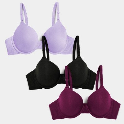 Fruit Of The Loom Women's T-shirt Bra 3 Pack Lilac Whisper/purple Velvet/ black 38c : Target