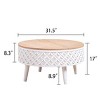 31.5" Round Lift-Top Coffee Table with Hidden Storage, Oak Finish Top and Carved White Base for Living Room or Small Spaces -3irtyhousy - 4 of 4